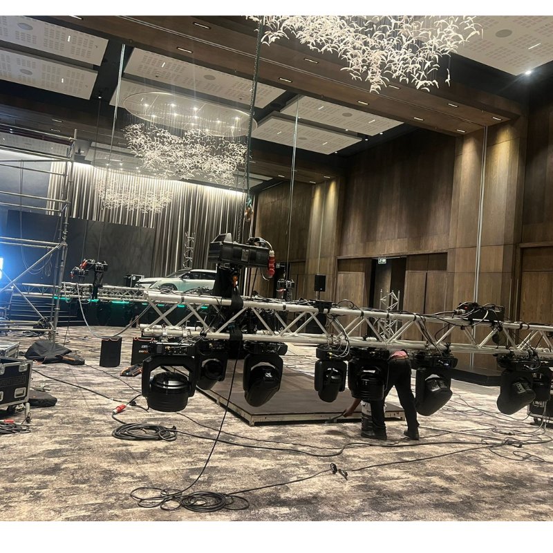 4Mation Projects truss rig inside an events ballroom